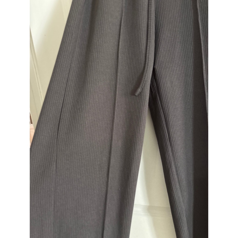 Cider Charcoal Grey Ribbed High Waisted Wide Leg Drawstring Pants XS - Picture 2 of 5